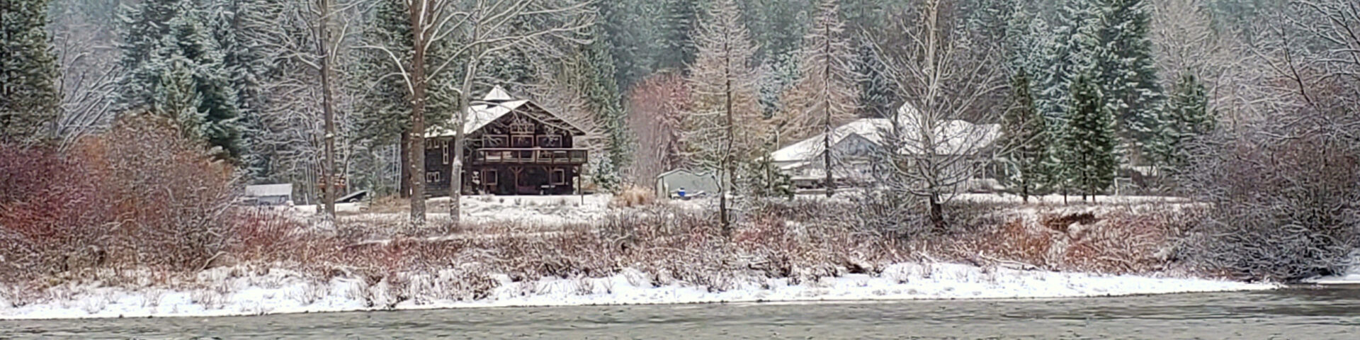 Snowy river bank at Christmas in Leavenworth Washington
